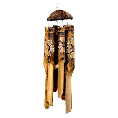40cm Burnt Painted Flower Bamboo Wind Chime