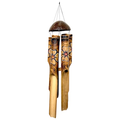50cm Burnt Painted Flower Bamboo Wind Chime