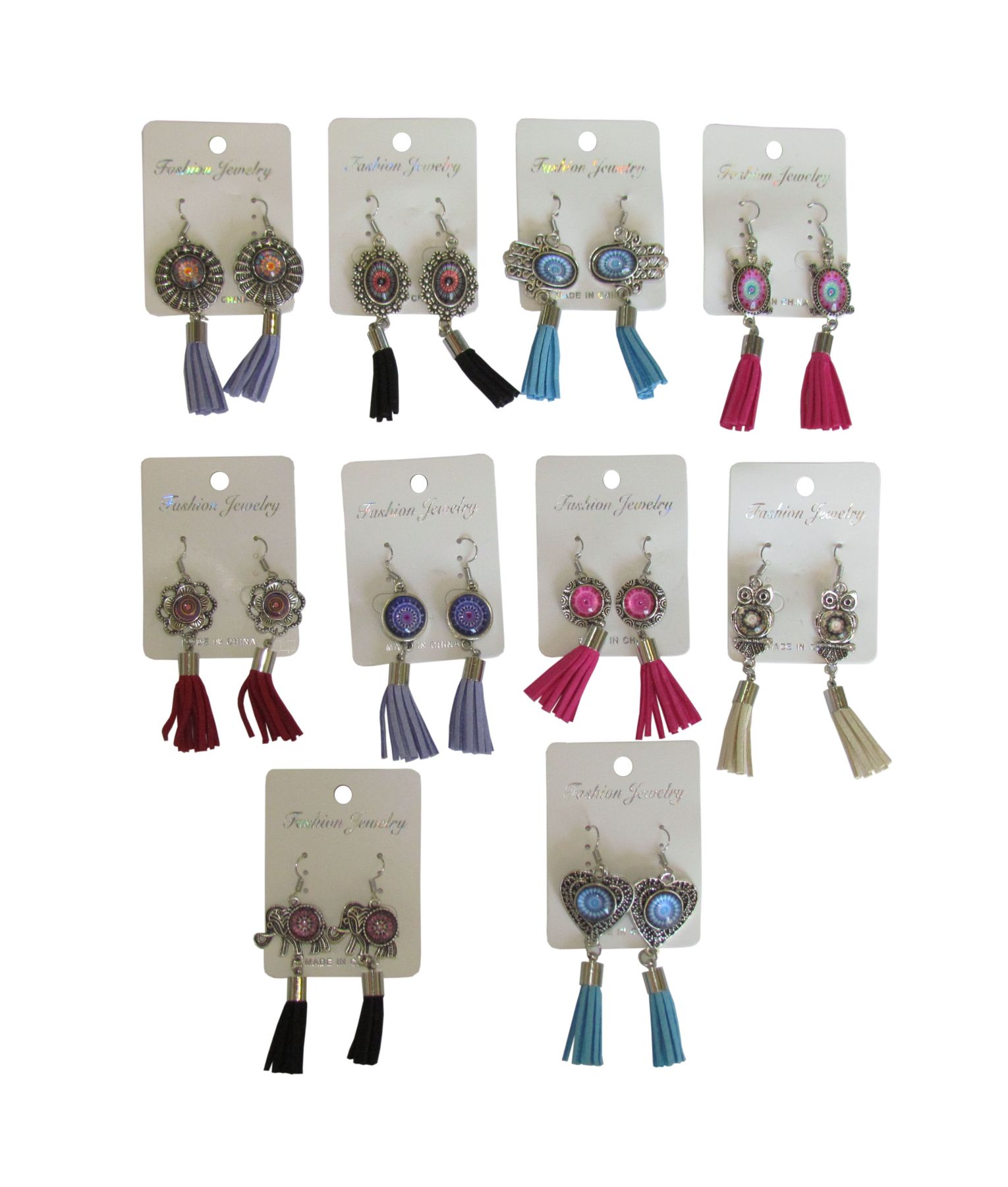 Earrings with pictures, tassels