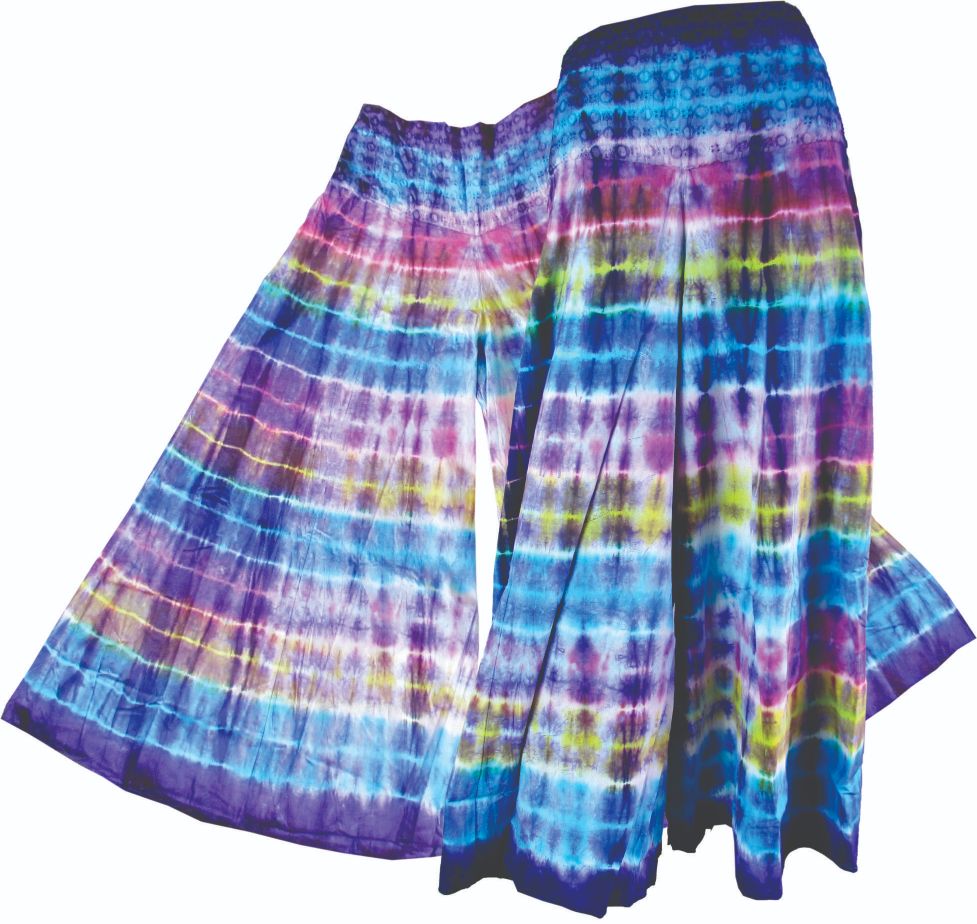 Flared pants tie dye cotton, applique fabric waist