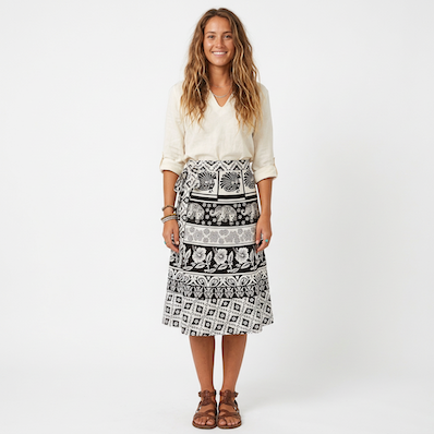 Black/White Mid-Length Cotton Wrap Skirt