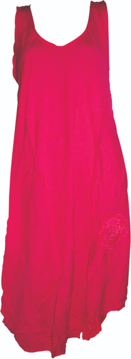Rayon umbrella dress with embroidered flower design