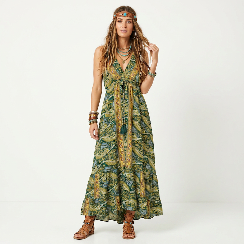 Paisley Print Maxi Dress with Adjustable Straps