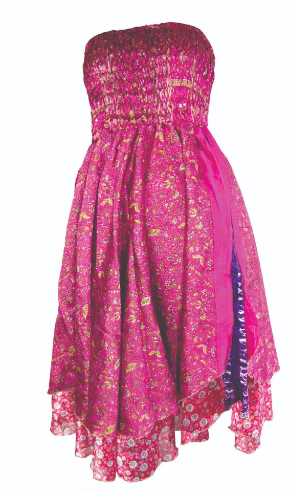 Sari fabric 2 tier split dress