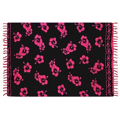 Hibiscus Design Black Background Printed Rayon Sarong Assorted