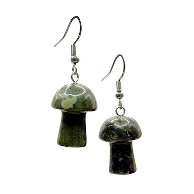 Dragon Blood Jasper Mushroom Surgical Steel Earrings