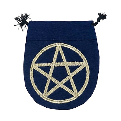 Navy Drawstring Pouches with Assorted Wiccan Symbols