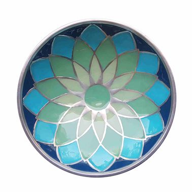 50% OFF - 10inch Blue Flower Painted Aluminium Fruit Bowl