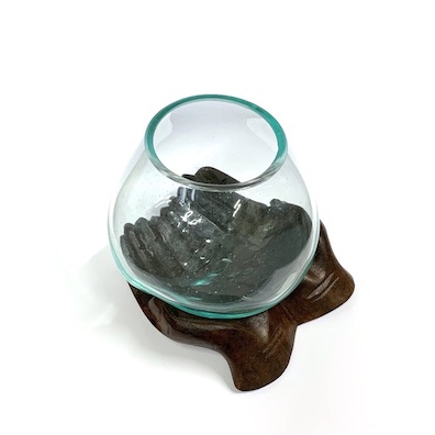 15cm Wooden Hands and Glass Bowl