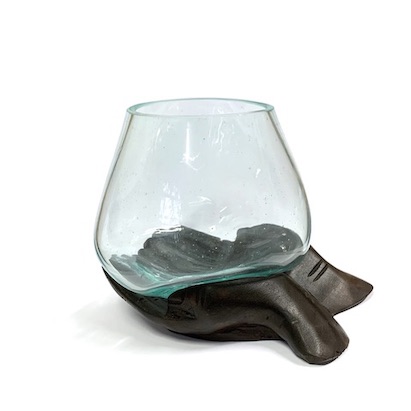 20cm Wooden Hands and Glass Bowl