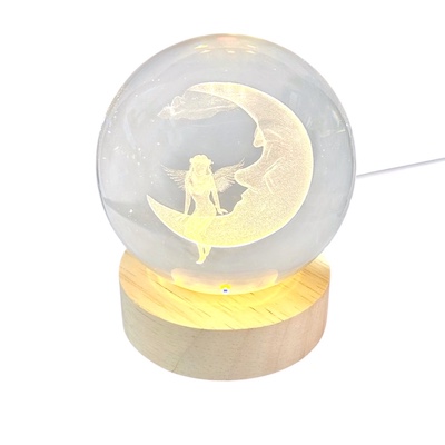 3D Moon & Fairy Crystal Ball Glass Lamp