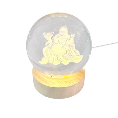 3D Laughing Buddha Crystal Ball Glass Lamp