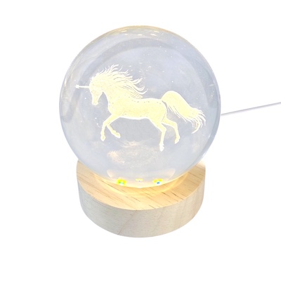 3D Unicorn Crystal Ball Glass Lamp