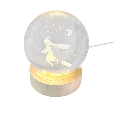 3D Flying Witch Crystal Ball Glass Lamp