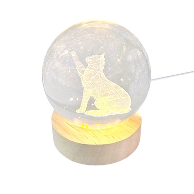 3D Cat Crystal Ball Glass Lamp
