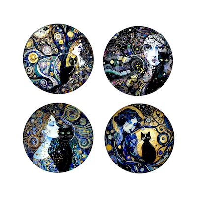 4 x 6cm Black Cat Lady Glass Fridge Magnets