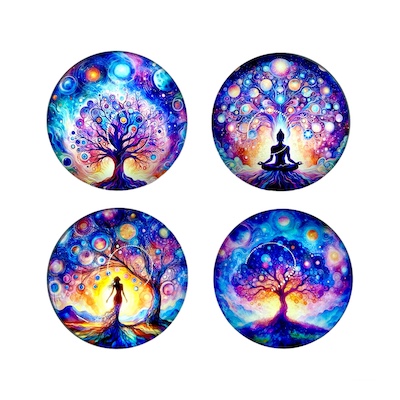 4 x 4cm Meditation Tree Glass Fridge Magnet