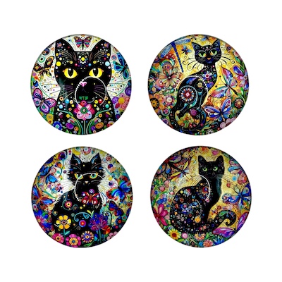 4 x 4cm Black Cat Glass Fridge Magnet