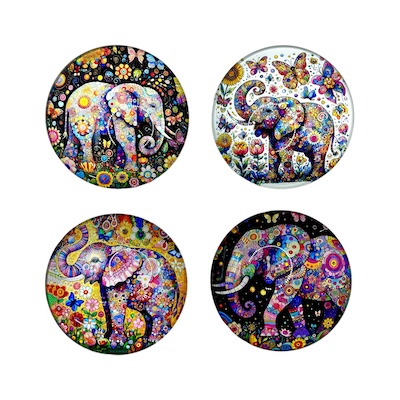 4 x 6cm Elephant Glass Fridge Magnets