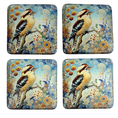 4 x Square Kookaburra Glass Fridge Magnets