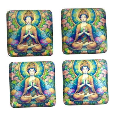 4 x Square Quan Yin Glass Fridge Magnet