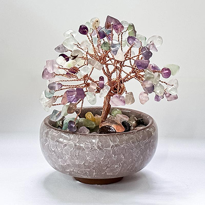 Bonsai Fluorite Gemstone Fortune Tree in Pot