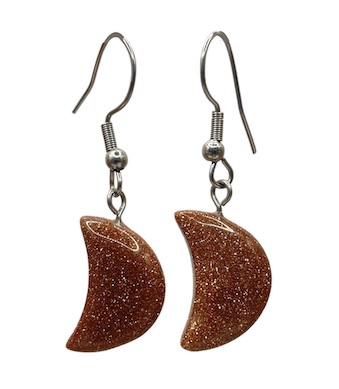 Gold Sandstone Crescent Moon Surgical Steel Earrings