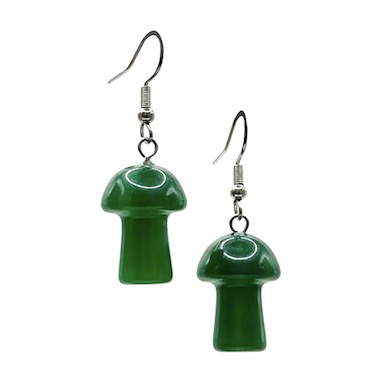 Green Agate Mushroom Surgical Steel Earrings