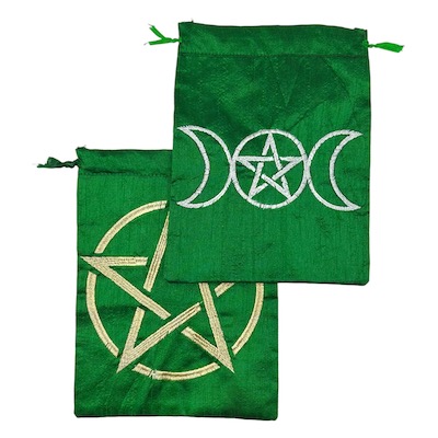 Green Tarot Pouches with Assorted Wiccan Symbols