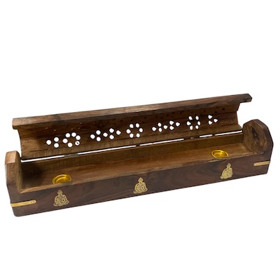 12 Inch Buddha Wooden Incense Hut Box