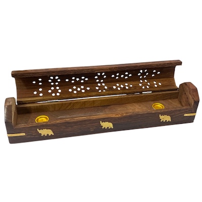 12 Inch Elephant Wooden Incense Hut Box