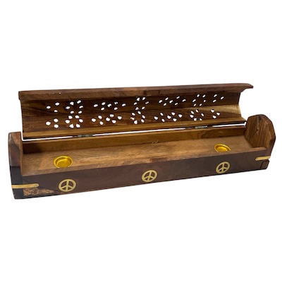12 Inch Peace Wooden Incense Hut Box