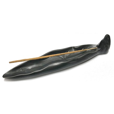 Black Leaf Ceramic Incense Holder