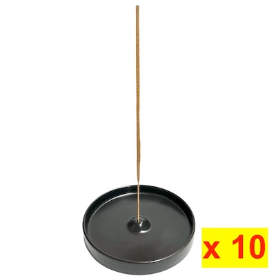 Box of 10 Black Ceramic Round Incense Holders