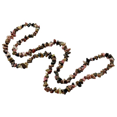 Semi-Precious Black Lace Rhodonite Chip Necklace Strand