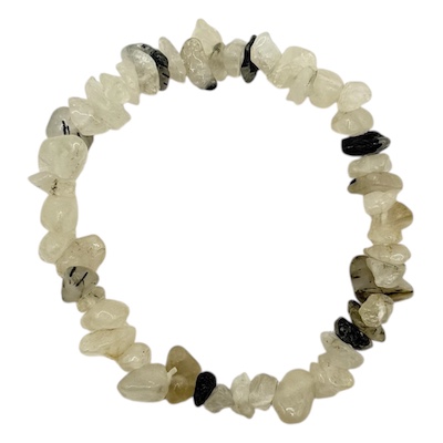 Black Rutilated Quartz Crystal Chip Bracelet