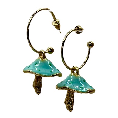 Gold Finish Mushroom Metal Earrings