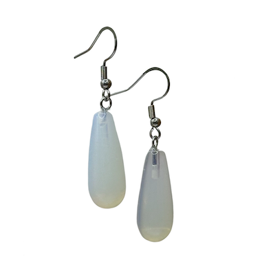 Opalite Long Teardrop Surgical Steel Earrings Manmade