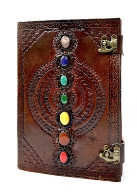 7x10inch Embossed Leather Diary with Seven Chakra Gemstones