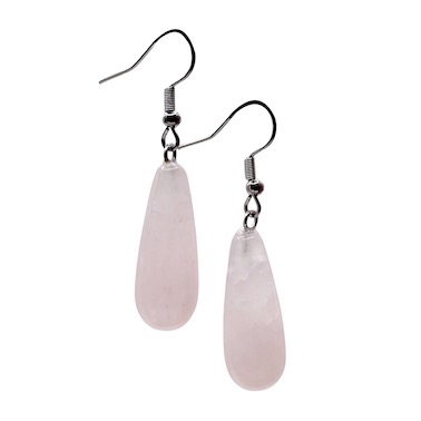 Rose Quartz Long Teardrop Surgical Steel Earrings