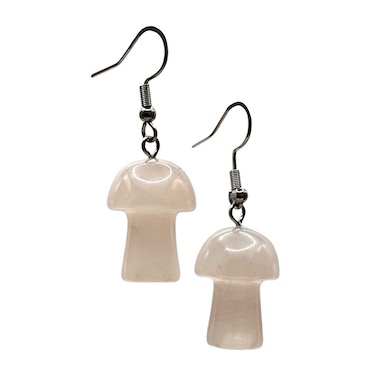 Rose Quartz Mushroom Surgical Steel Earrings