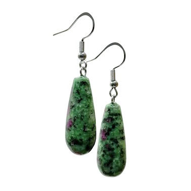 Ruby Zoisite Long Teardrop Surgical Steel Earrings
