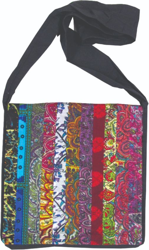 12 x 12 inch cotton print multi strip shoulder bags