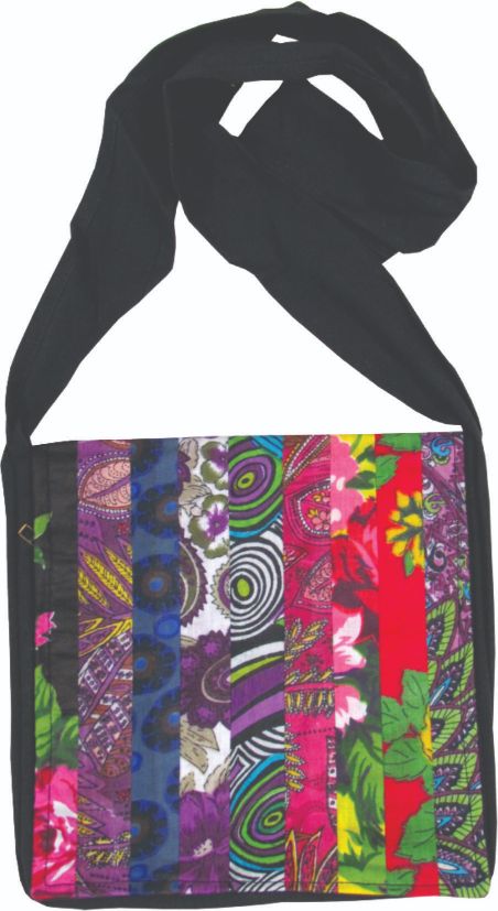 10 x 10 inch cotton print multi strip shoulder bags