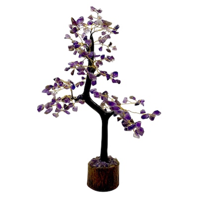 200 Bead Amethyst Tree Wooden Base