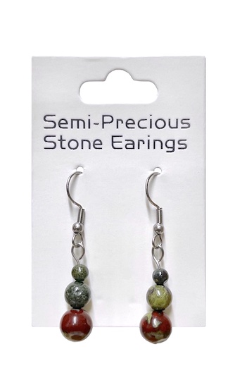 Dragon Blood Jasper Triple Bead Earrings Surgical Steel