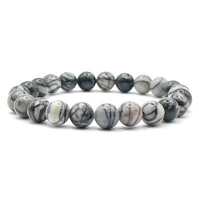 8mm Black Web Jasper Bead Bracelet