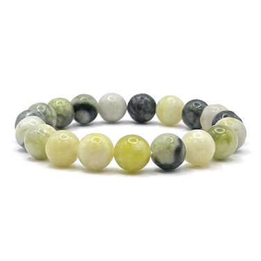 10mm Flowery Jade Bead Bracelet