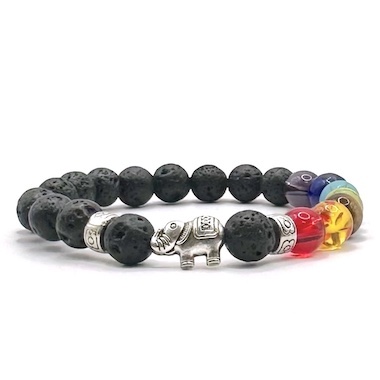 50 x Seven Chakra Lava Stone 8mm Bead Bracelet with Elephant Charm