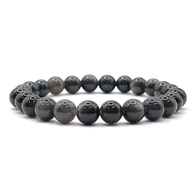 8mm Obsidian Silver Beaded Bracelet